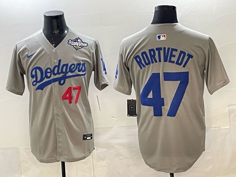 Men 2026 Nike Los Angeles Dodgers #47 Rortvedt Grey Game MLB Jersey 08